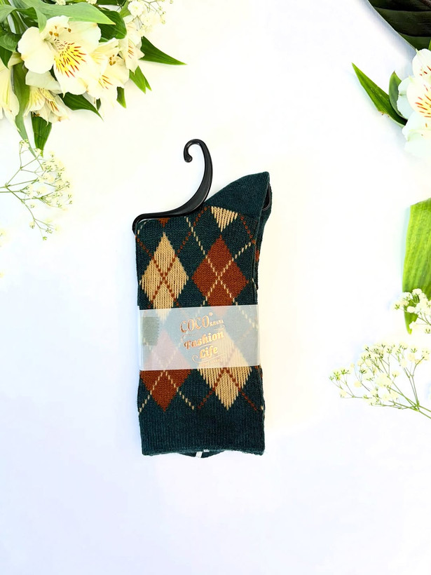 جوراب طرح آرگایل رنگ سبز تیره