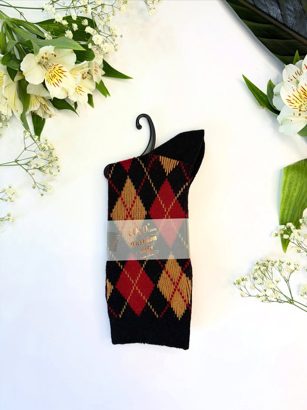 جوراب آرگایل زنانه مشکی–قرمز