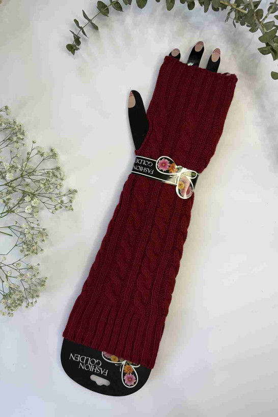 ساقدست بافت طرح پیچ زنانه رنگ زرشکی – مدل بلند زمستانی