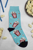 جوراب فانتزی زمینه آبی با طرح سطل پاپکورن – نمای بغل