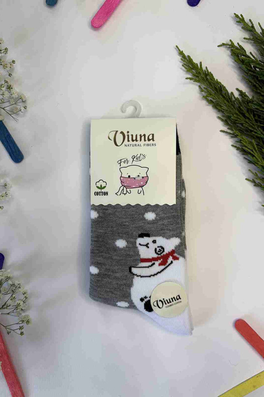 جوراب کودک طرح آدمبرفی رنگ طوسی