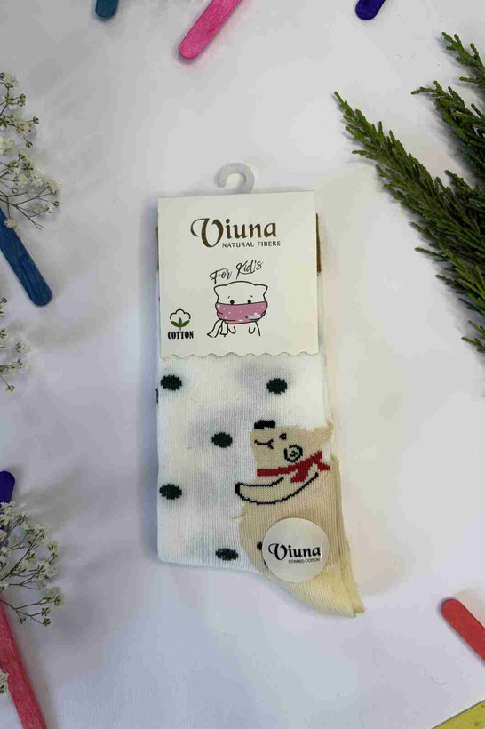 جوراب کودک طرح آدمبرفی رنگ کرمی