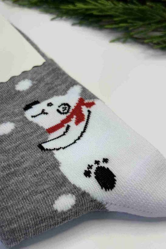 جوراب کودک طرح آدمبرفی رنگ طوسی2