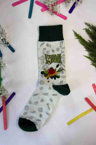 جوراب طرح Vegan Power با تصویر هویج و آووکادو