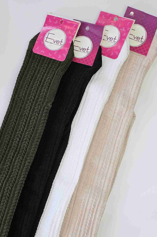 جوراب زنانه بالای زانو رنگ کرم با بافت گندمی