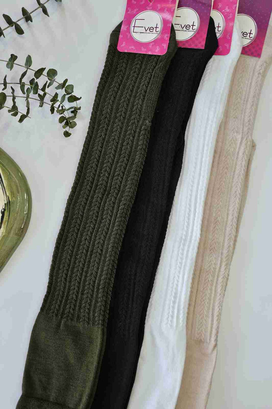 جوراب بالای زانو زنانه بافتدار رنگ سفید