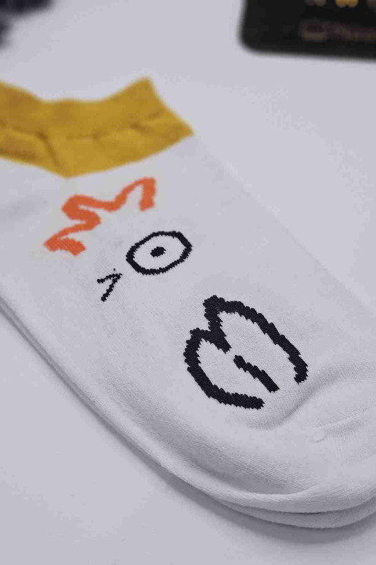 جوراب مچی فانتزی طرح صورتک - نمای کامل محصول با لبه زرد