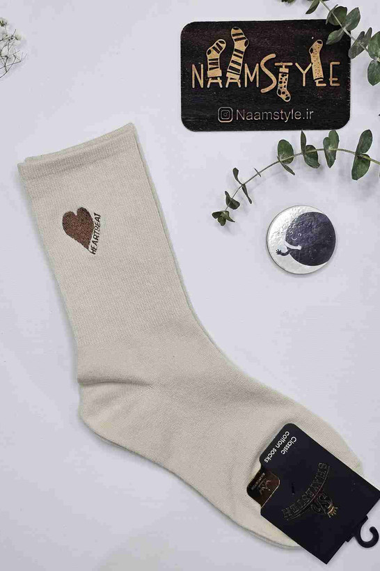 جوراب طرح قلب عشق کرمی - نمای کامل