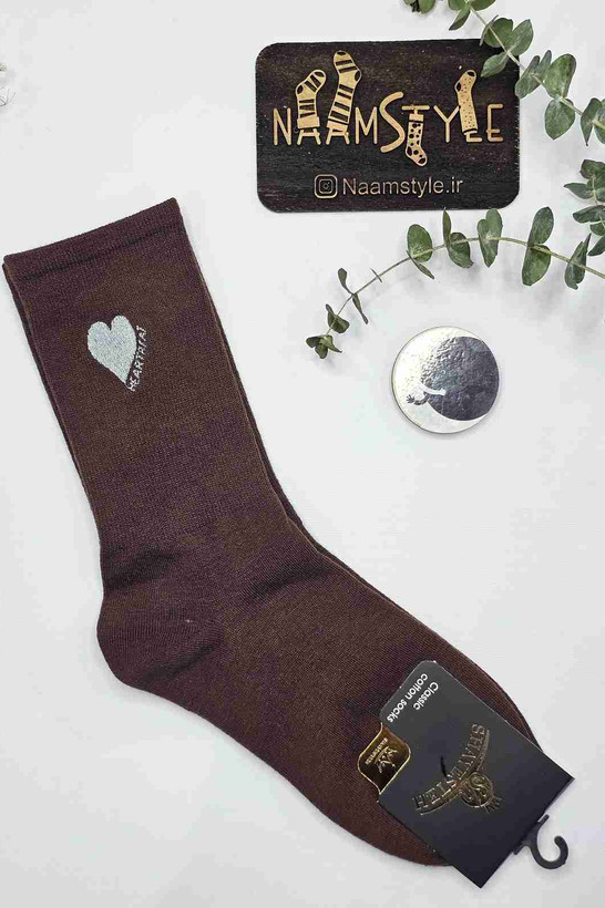 جوراب نیمساق قلب قهوه ای - رومانتیک و شیک