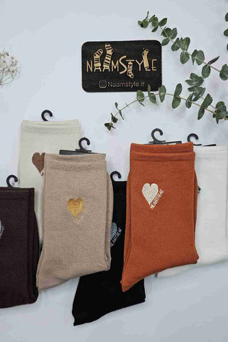 مجموعه کامل جوراب طرح قلب - رنگبندی قهوهای کرم مشکی نارنجی مشکی