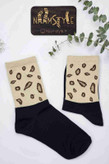 جوراب نیمساق طرح پلنگی کرم قهوهای - فانتزی شیک