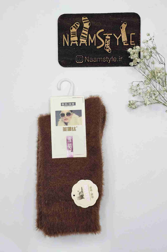 جوراب زمستانی موهر قهوهای - بستهبندی و نمای کامل