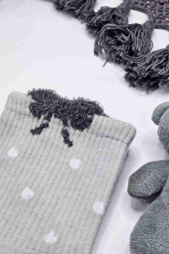 جوراب موهر زمستانی خاکستری خالخالی سفید - گرم نرم لبه کرکی