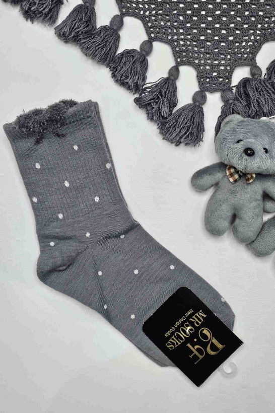 جوراب موهر طوسی خالخالی - نمای کامل با بافت نرم