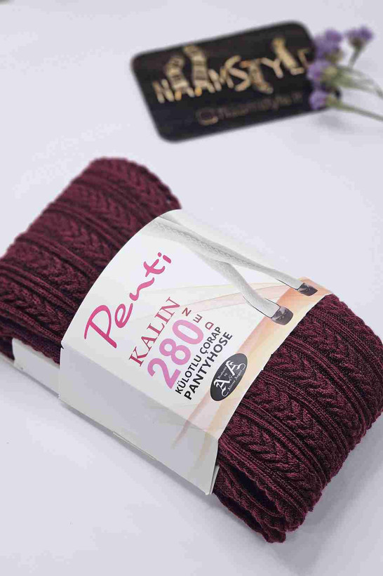 جوراب شلواری زرشکی بافت - رنگ خاص و زیبا